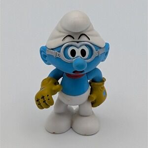 The Smurfs Handy Smurf McDonald's Toy PVC Figure yellow gloves safety goggles 2"